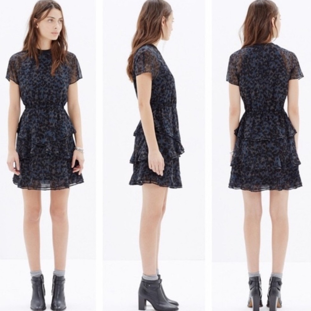 NWOT Women’s Madewell Radiant Dress Inkspot Leopard Print Tiered Dress Size 2 - Picture 2 of 16
